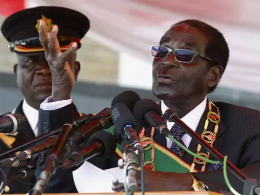 Zimbabwe's President Robert Mugabe addresses the crowd gathered to commemorate Heroes Day in Harare August 12, 2013.