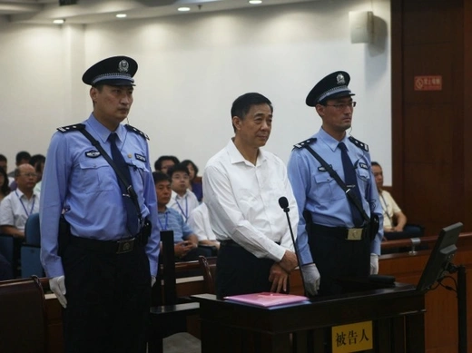 Disgraced Chinese politician Bo Xilai stands trial inside the court in Jinan, Shandong province, on August 22, 2013. (Jinan Intermediate People's Court/Courtesy Reuters)