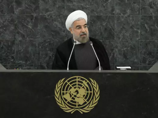Iranian president Hassan Rouhani addresses the 68th United Nations General Assembly at UN headquarters in New York, September 26, 2013 (Segar/Courtesy Reuters).