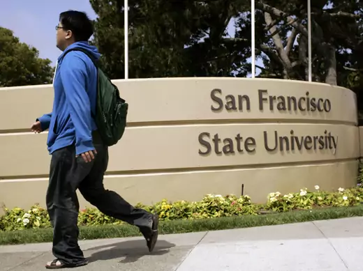 A student walks on the campus of San Francisco State University (Robert Galbraith/Courtesy Reuters).