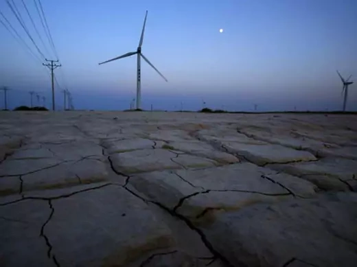 A wind farm in Guazhou, China (Carlos Barria/Courtesy Reuters).