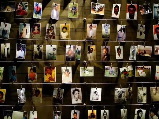 Pictures of victims of the 1994 Rwandan genocide on display at the Gisozi memorial in Kigali. (Radu Sigheti Pictures of the Year 2004/Courtesy Reuters)