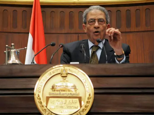 Amr Moussa, head of the assembly writing Egypt's new constitution,speaks after they finished their vote at the Shura Council in Cairo December 1, 2013 (Courtesy Reuters).