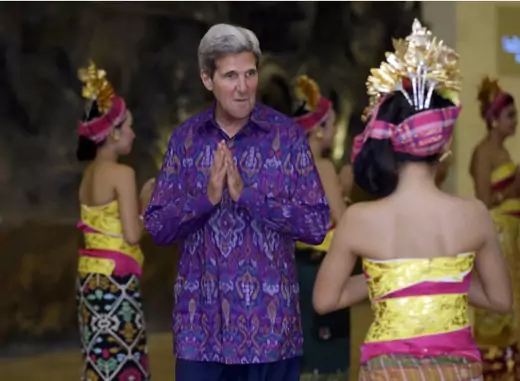 U.S. Secretary of State John Kerry gestures as he arrives for the Asia-Pacific Economic Cooperation (APEC) Summit official dinner in Nusa Dua on the Indonesian resort island of Bali on October 7, 2013. (Pool New/Courtesy Reuters) 