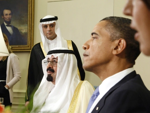 U.S. president Barack Obama (R) meets with King Abdullah of Saudi Arabia in the Oval Office of the White House in Washington June 29, 2010 (Downing/Courtesy Reuters).