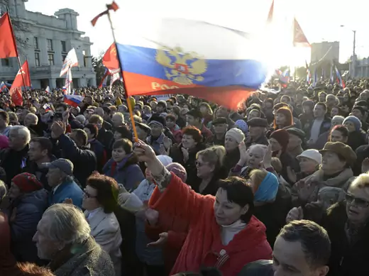 Pro-Russian demonstrators rally in the Crimean town of Yevpatoria. (Mark Levin/Courtesy Reuters)
