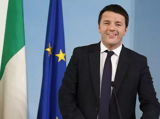 Italian prime minister Matteo Renzi arrives to lead a news conference at Chigi palace in Rome. (Remo Casilli/Courtesy Reuters)