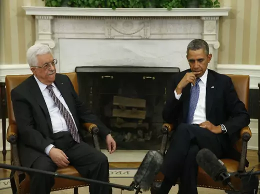 U.S. president Barack Obama meets with Palestinian Authority president Mahmoud Abbas at the White House in Washington March 17, 2014 (Lamarque/Courtesy Reuters).