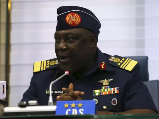 New Chief of Defence Staff, Air Marshal Alex Badeh, speaks during a handing over ceremony in Abuja January 20, 2014.
