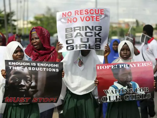 Schoolgirls take part in a protest demanding the release of abducted secondary school girls from the remote village of Chibok, in Lagos May 5, 2014.