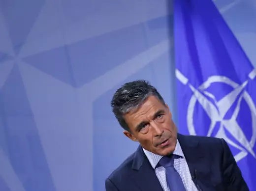 NATO secretary-general Anders Fogh Rasmussen speaks during an interview at the alliance's headquarters in Brussels on August 11, 2014.
