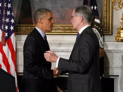 U.S. President Barack Obama announces venture capitalist Tom Wheeler (R) to head the Federal Communication Commission (FCC) at the State Dining Room of the White House in Washington, on May 1, 2013. (Jason Reed/Courtesy Reuters)