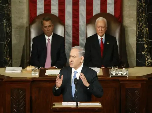 Israeli Prime Minister Benjamin Netanyahu (C) addresses a joint meeting of Congress in the House Chamber on Capitol Hill in Washington, March 3, 2015 (Ernst/Courtesy Reuters).