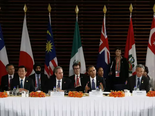 U.S. President Barack Obama meets with the leaders of the Trans-Pacific Partnership (TPP) countries in Beijing, China, on November 10, 2014.