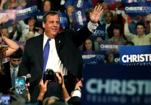 New Jersey Governor Chris Christie formally announces his campaign for the 2016 Republican presidential nomination during a kickoff rally at Livingston High School in Livingston, New Jersey