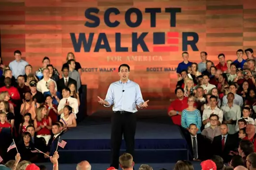 Wisconsin Governor Scott Walker formally announces his campaign for the 2016 Republican presidential nomination during a kickoff rally in Waukesha, Wisconsin, July 13, 2015.