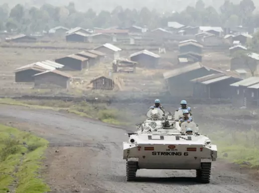 UN peacekeepers patrol near a village in eastern Democratic Republic of the Congo on August 7, 2013.