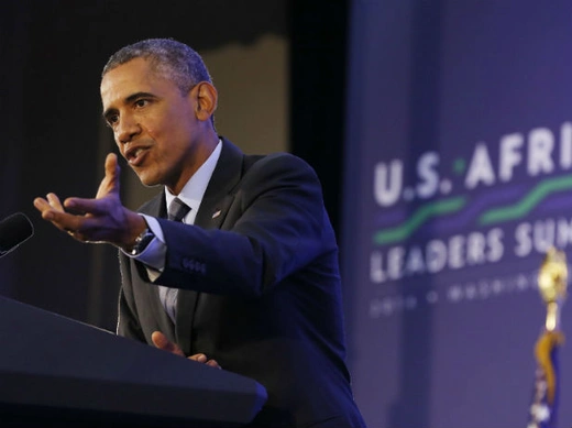 U.S. President Barack Obama speaks at a news conference at the conclusion of the U.S.-Africa Leaders Summit at the State Department in Washington, DC, on August 6, 2014.