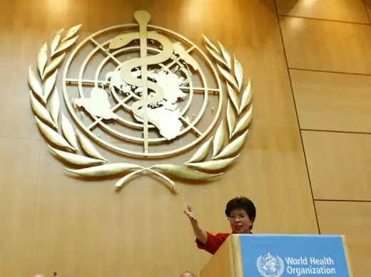 World Health Organization (WHO) Director-General Margaret Chan gestures during her address to the sixty-seventh World Health Assembly at the United Nations European headquarters in Geneva, Switzerland, on May 19, 2014.