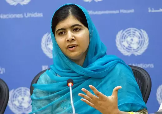 Nobel Peace Prize winner Malala Yousafza speaks during a news conference following her address at the United Nations General Assembly at the U.N. headquarters in New York