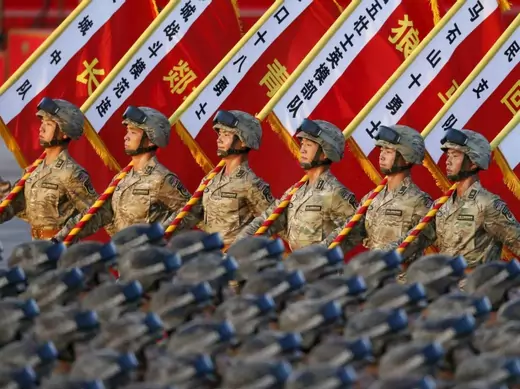 Soldiers of the People’s Liberation Army (PLA) of China stand in formation in Beijing, China, September 3, 2015.  China's military is undergoing a major reorganization. (cnsphoto/Reuters)
