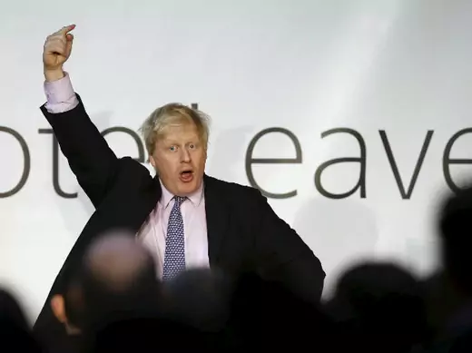Boris Johnson, the former mayor of London and champion of the "Leave" campaign, speaks during a rally in Manchester, England, on April 15, 2016.