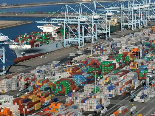 Shipping containers sit at the ports of Los Angeles and Long Beach, California in this aerial photo taken February 6, 2015 (Reuters/Bob Riha, Jr.).