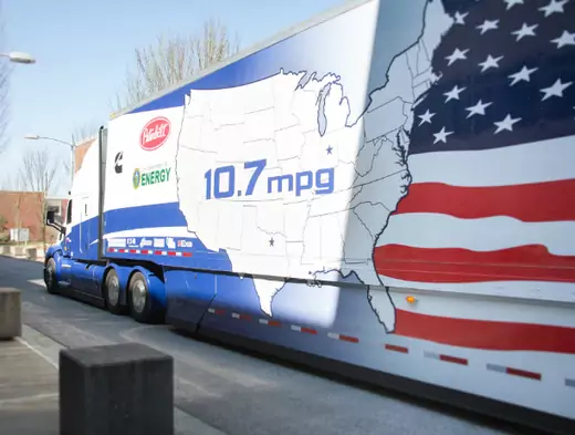 The Peterbilt SuperTruck makes a stop as its tests in fuel efficiency on the road (U.S. Department of Energy)