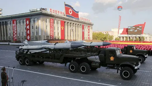 Missiles at the parade celebrating the seventieth anniversary of the founding of the ruling Workers’ Party of Korea, Pyongyang, October 10, 2015. 
