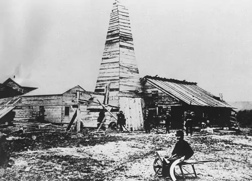 An oil well near Titusville, Pennsylvania, four years after Col. Edwin L. Drake struck oil on August 27, 1859. (AP) AP