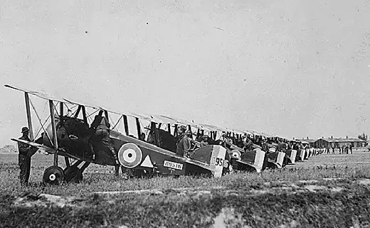 The 148th U.S. Aero Squadron field. During WWI, planes were first employed for reconnaissance, but air battles soon followed. (Courtesy National Archives)