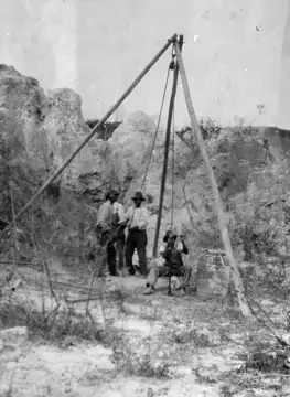 Hand drilling at Dunnellon Phosphate Company's prospecting in Florida, April 1923. (Courtesy U.S. Geological Survey)