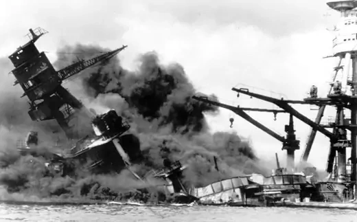 The battleship USS Arizona during a Japanese surprise attack on Pearl Harbor, Hawaii, December 7, 1941. AP