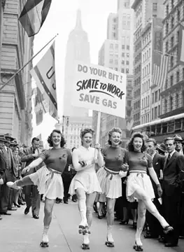 Four “Roller Vanities” of the Broadway campaign to save gas on New York's Fifth Avenue, June 2, 1942. AP