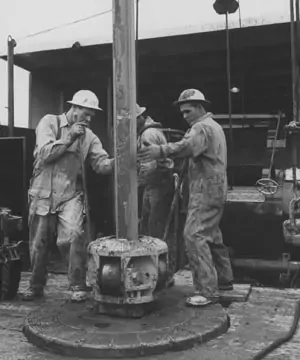 Men drilling for oil in Kenai, Alaska, 1959. Nat Farbman/Getty