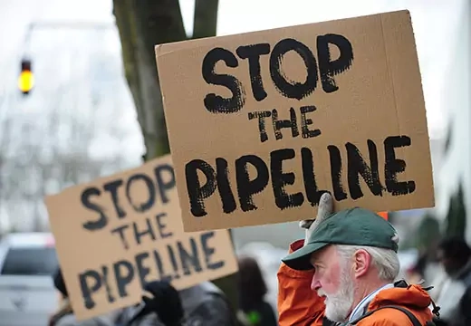 Protesters demonstrate outside the TransCanada offices in Portland, Oregon, in January 2014 in protest of the planned Keystone XL oil pipeline. Alex Milan Tracy/Corbis