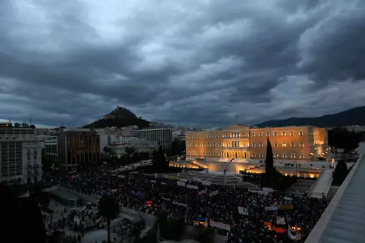Protestors gather in front of the Greek parliament in November 2012 during a strike by the major Greek unions in opposition to further austerity measures. Yannis Behrakis/Reuters