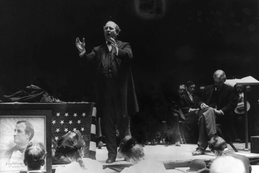 Democratic presidential candidate William Jennings Bryan campaigning for the presidency in 1896. Library of Congress