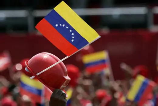 Venezuelan oil workers after Chavez announces oil nationalization.