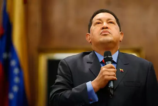 Chávez at a news conference following his re-election as Venezuela's president.  Jorge Silva/Reuters