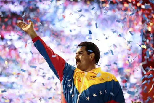 Nicolás Maduro waves to supporters during a campaign rally. Reuters
