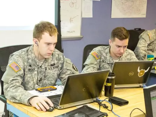 U.S. Military Academy cadets compete against the four other service academies in the 15th annual Cyber Defense Exercise, April 13-17, 2015. 