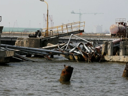 A pipeline near Lagos that was blown up by militants.