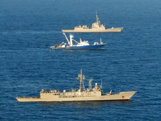 Tuna ship protected off of Somali waters. 