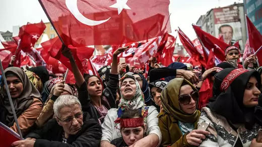 A rally in support of the Turkish President on March 26, 2017 in Istanbul.