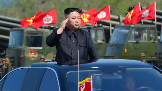 North Korea's leader Kim Jong Un watches a military drill marking the 85th anniversary of the establishment of the Korean People's Army (KPA).