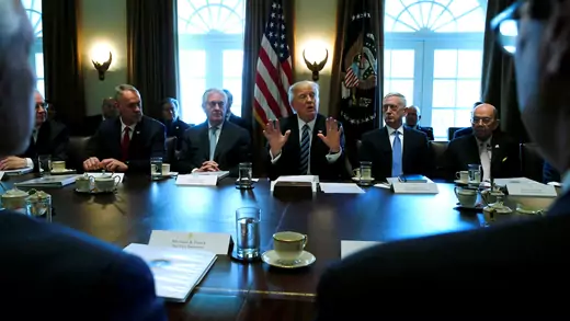 U.S. President Donald J. Trump (C) holds a cabinet meeting at the White House on March 13, 2017.