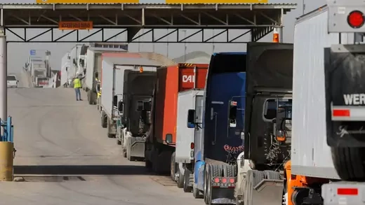 Trucks wait to cross border customs control at the Otay border crossing in Tijuana, Mexico, February 2, 2017