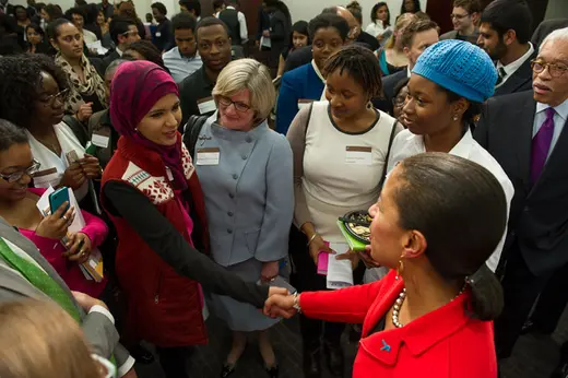 Susan Rice greets conference participants 