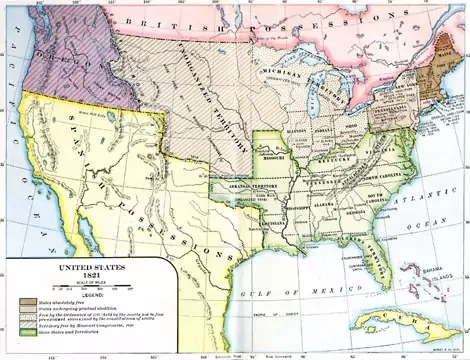 A map of the United States in 1821, showing the border between Spain and the United States. FCIT/The Private Collection of Roy Winkelman
